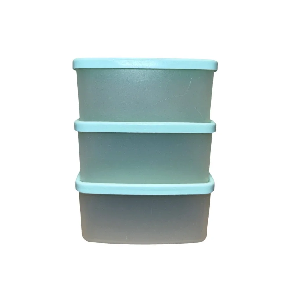 Vtg Tupperware Mint Aqua Blue Seafoam Green‎ Square Sandwich Keeper Set 311 310